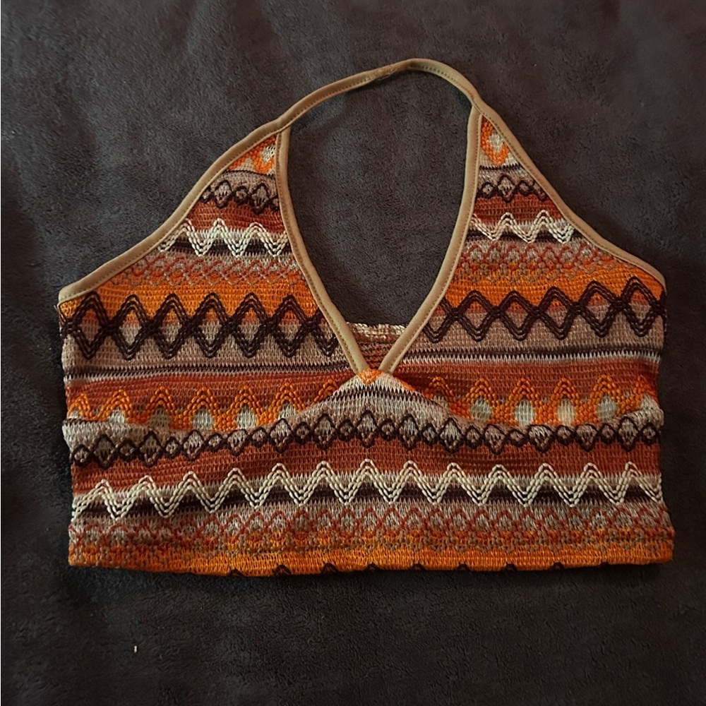 H&M Orange and Black Sleeveless Crop Halter Top